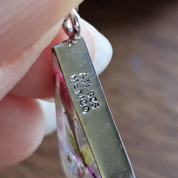 ATI 925 Mexico pressed flower resin and silver necklace and earrings set - Picture 2 of 4